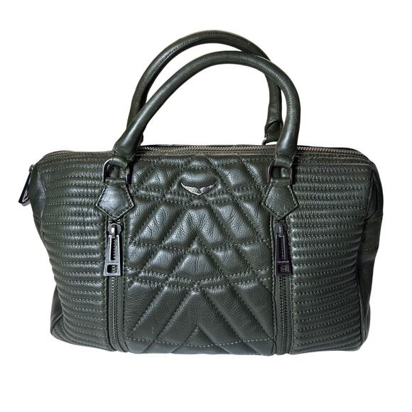Zadig & Voltaire Large Sunny Mat Quilted Leather Handbag Dark Green Kaki - Picture 1 of 10